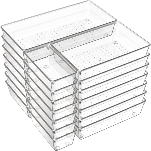 Criusia 21 Pack Large Clear Plastic Drawer Organizer Trays | BPA-Free Acrylic Organizer Bins for Large Kitchen Utensils, Bathroom, Makeup, Jewelries, Office Desk, School Supplies, Perfume by Criusia