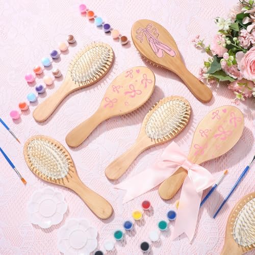 Meanplan 12 Set DIY Wooden Hairbrush to Painting Kit Bulk, Oval - Image 4