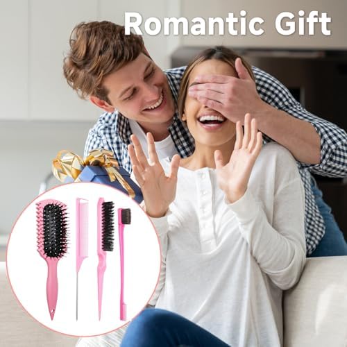 Curl Defining Brush, Curly Hair Brush Products With 3 Pcs Slick Back Hair Brush Set Bristle Brush Edge Control Teasing Comb for women (Green) - Image 6