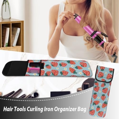 ZOUTAIRONG Strawberry Curling Iron Cover Bag Heat Resistant Neoprene Universal Curling Iron Cover Sleeve Flat Iron Curling Wand Travel Case Pouch for Travel, Gym, or Home, 15 x 5 Inches - Image 2