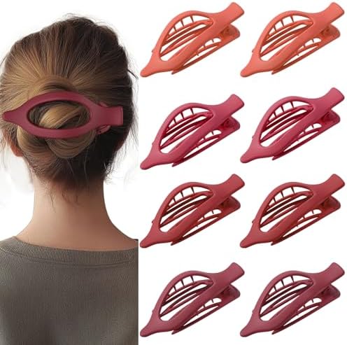 8 Pack Red Flat Hair Clips – Matte Large French Red Claw Clips for Women, Strong Hold No Slip Grip for Thick or Thin Hair, Bold & Chic Look for Date or Party Styling by CentStar
