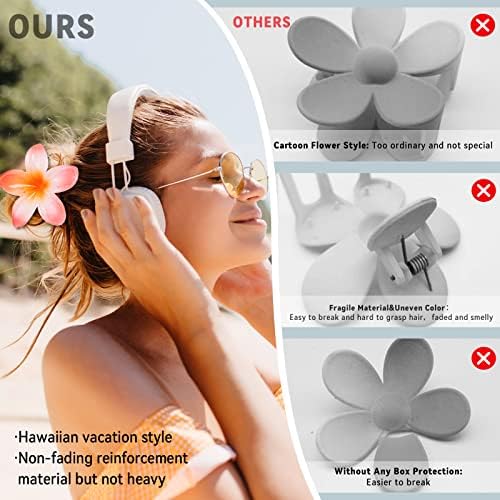 GQLV Hair Clip, 4 Count White Flower Claw Clips for Thick/Thin Hair, Strong Hold Nonslip Hair Clips, Tropical Hair Accessories for Women Girls, Hawaiian Holiday Gifts - Image 5