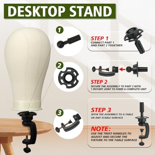 Wig Stand Tripod Metal Adjustable Mannequin Head Stand - Mannequin Wig Head with Mount Hole, Manikin Head for Wigs Making, Drying, Styling and Display - Wigs Shampoo & Milk Spray T Pins Hair Cap Set - Image 4