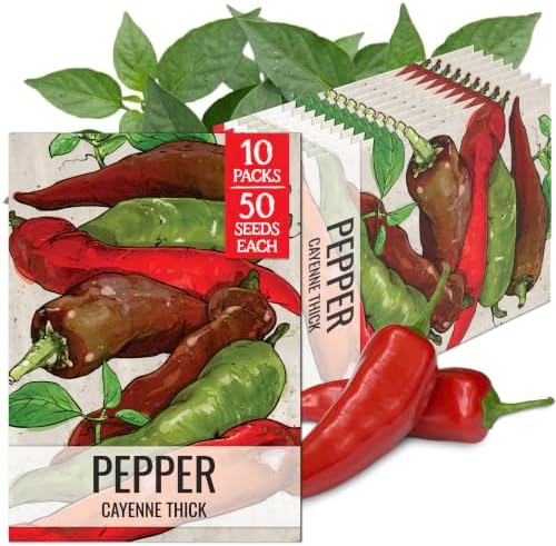 Seed Needs Thick Cayenne Pepper Seeds to Plant Vegetables - 10 Packs by SeedNeeds
