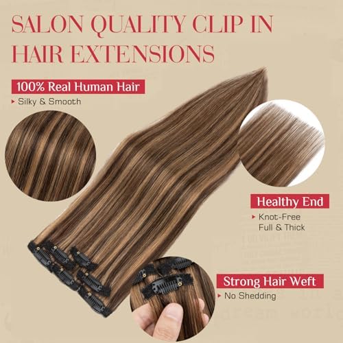 Rich Choices Real Human Hair Clip In Extensions-6 Pcs Single Clip Design-Invisible Clip in Extensions for Thin Hair-Hairpieces for Women/Men-16 Inches #2RP6 Chocolate Brown Highlight Light Brown - Image 3