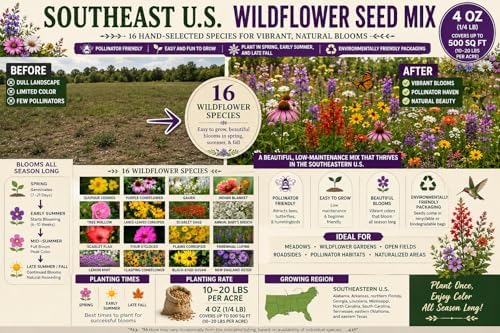 Southeastern Wildflower Seed Mix – 16 Annual & Perennial Species – Wildflowers for Southeastern Gardens – Pollinator Friendly – 1 lb Covers 2,000 Sq Ft – Paper Street Perennials® - Image 2