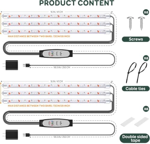 16'' 3 Bars Grow Light Strips for Indoor Shelves Plants Growing. - Image 2
