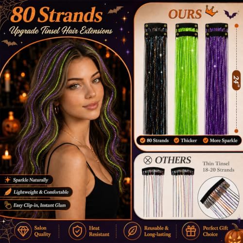 Hair Tinsel Clip in Black+Purple+Green Colorful Fairy Hair Tinsel Kit - Image 2