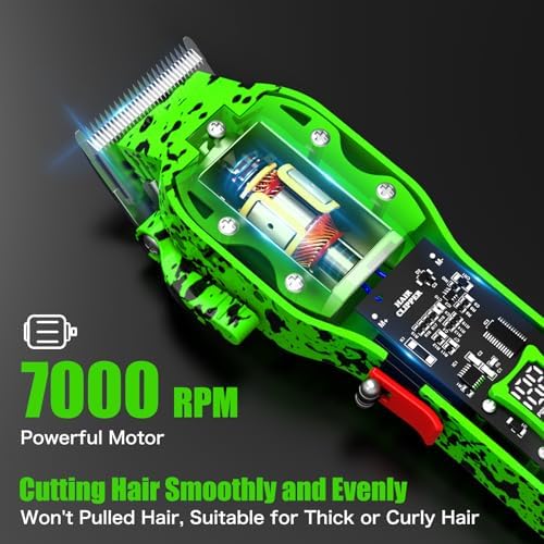 Professional Hair Clippers for Men, Cordless Barber kit for Hair Cutting & Grooming, Hair Clippers Set for Barber Haircut with LED Display 8 Fade Taper Combs(Green) - Image 2
