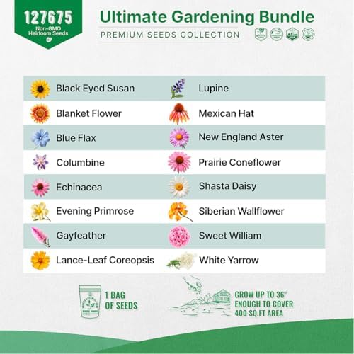16 Perennial Wildflower & 25 Winter Vegetable & Greens Seeds Variety Pack Bundle, 127,675+ Non-GMO Heirloom Garden Seeds for Planting Vegetable & Flowers for Indoor & Outdoor Gardening - Image 3