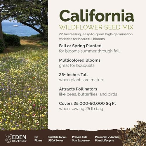 Eden Brothers California Wildflower Mixed Seeds for Planting, 25 lb, 12,000,000+ Seeds with Black Eyed Susan, Shasta Daisy, Attracts Pollinators, Plant in Spring or Fall, Zones 3, 4, 5, 6, 7, 8, 9, 10 - Image 2
