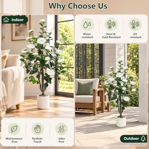 UPBUD Artificial Camellia Tree 2 Pack, 43.3" Tall Fake Camellia Plant - Image 5
