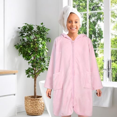 SUN CUBE Kids Hooded Towel Robe, Zip-Up Fleece Swim Cover Up, Ages 7-12 - Image 7