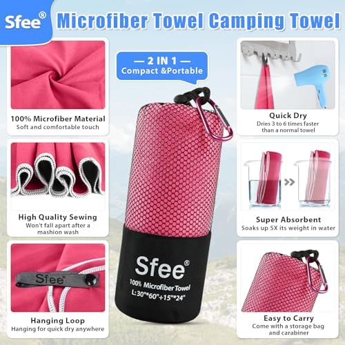 Sfee 2 Pack Microfiber Travel Towel, Quick Dry Towel Camping Towel Super Absorbent Compact Lightweight Sports Swim Gym Beach Towels Set for Gym, Hiking, Pool, Backpacking, Bath, Yoga - Image 2
