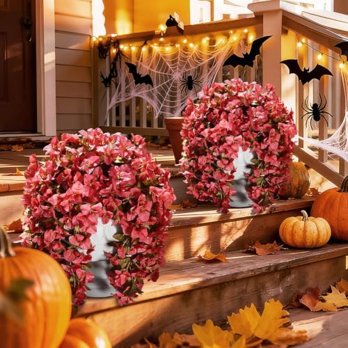Bougainvillea Artificial Flowers for Outdoors Fake Plants Fall Autumn Decor, 2 pcs Faux Long Trailing Vines UV Resistant Look Real Red Silk Flowers for Outside Planter Front Door Porch Urn Yard Patio - Image 2