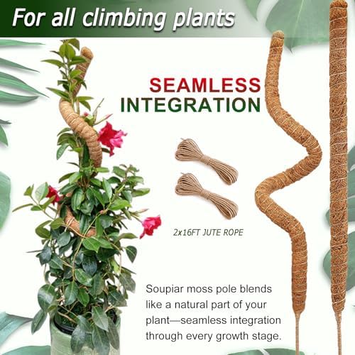 Soupiar 2 Pack 60'' Bendable Moss Pole for Monstera & Pothos - Tall Handmade Coco Coir Plant Support Stakes for Large Climbing Indoor Plants, Potted Houseplant Trellis Accessories - Image 5