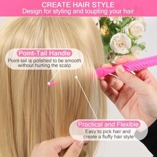 SIMPOR 3 Row Hair Comb for Natural Detangling, Hair Styling Brush, Nylon Bristle Unbraider Teasing Rat Tail Comb for Women Men Rose Pink - Image 5