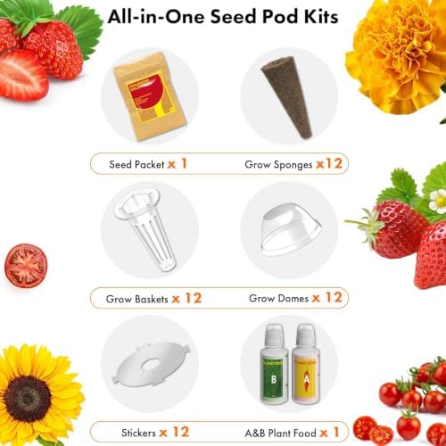 LYKOCLEAN Flower Fruit Seed Pods for AeroGarden, Ahopegarden, iDOO Hydroponics Growing System Indoor, 350 Seeds Including Dwarf Sunflower Bambino, French Marigold, Red Tomato, Red Strawberry (12-Pods) - Image 6