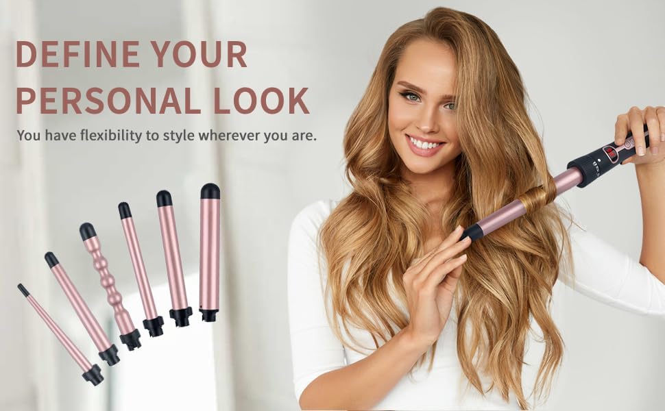 6 in 1 Hair Wand Curling Iron，0.35 to 1.25 inches with LCD，Form 140°F to 430°F in increments of 10°F, 110v-220V for Global use Includes Gloves and 2 Hair Clips. - Image 6
