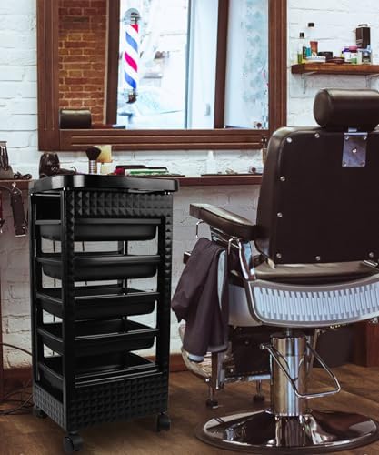 Hair Styling Salon Trolley Cart with Wheels and 5 Drawers,Rolling Cart for Hair Stylist, Beauty Salon Equipment,Tattoo(Black) - Image 6