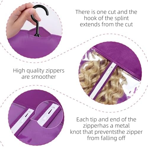 3PCS Wig Bags Storage with Hanger Wig Holder Wig Hanger for Multiple Wigs Portable Hair Extension Holder Dust-proof Hair Extension Storage Wigs Stand Hair Extensions, wigs & accessories (Purple) - Image 4