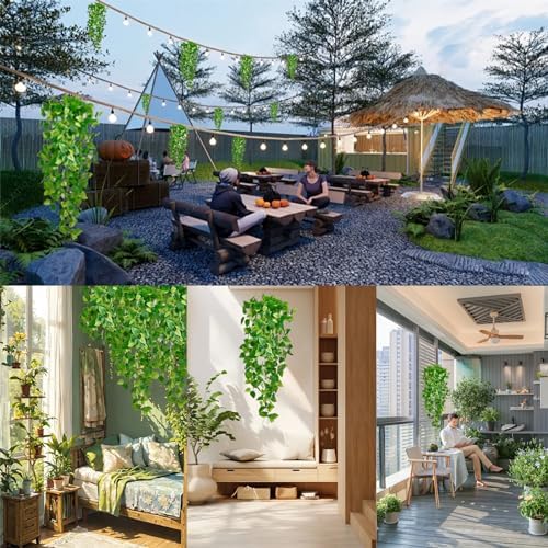 Fake Hanging Plants Vines(2pcs)for Room Decor, Artificial Ivy Greenery Garlands for Home Bedroom Living Aesthetic Kitchen Office Wall Patio Bookshelf,Indoor,Outdoor Farmhouse Decorations(No flowerpot) - Image 6