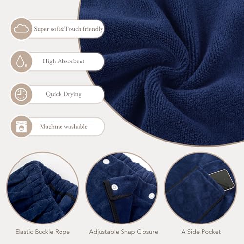 SINLAND Women's Spa Wrap Microfiber Bath Body Towel, Navy Blue, 28"x54" - Image 3
