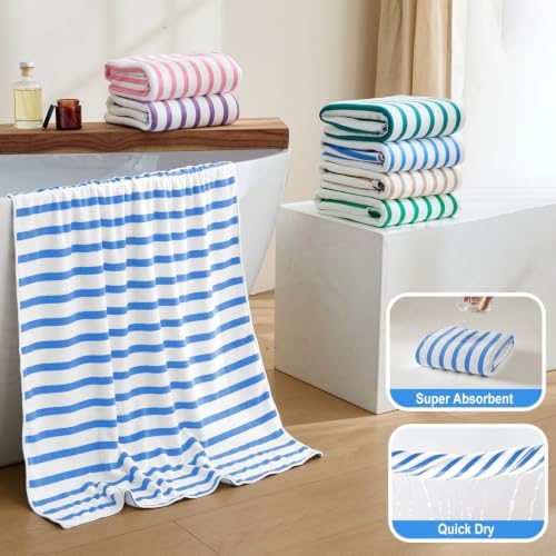 JML Microfiber Beach Towels, 4 Pack, 30" x 60", Cabana Stripe Blue - Image 4