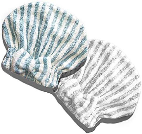 Microfiber Hair Towel Cap,Soft Absorbent Quick Drying Cap for Curly Thick Hair, Wrap Cap for Women Girls-Set of 2 Pcs（Blue White/Gray White） by SportMore