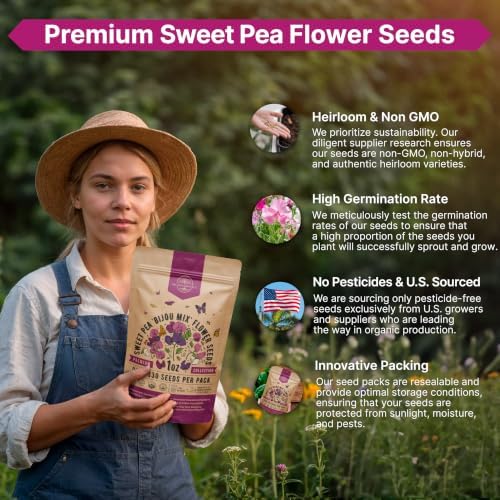 Sweet Pea Bijou Mix Seeds 1oz - Over 330 Non-GMO Heirloom Seeds for Planting, Individual Packet for Planting Home Garden Indoor & Outdoor Gardening - Image 6
