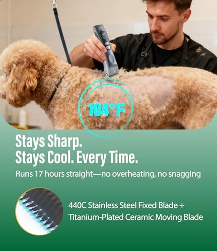 Professional Dog Grooming Clippers with 17H Runtime & Replaceable 440C Blade, 5-Speed Low Noise Electric Dog Shaver for Thick, Matted, Curly Hair, Cordless Clipper for Groomer & Home Use, Green - Image 6