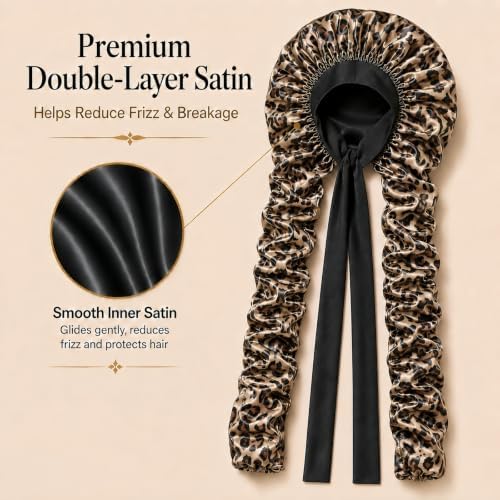 Double Layer Slik Like Satin Bonnet, 33-43" XXL Bonnet for Braids Long Hair - Image 2