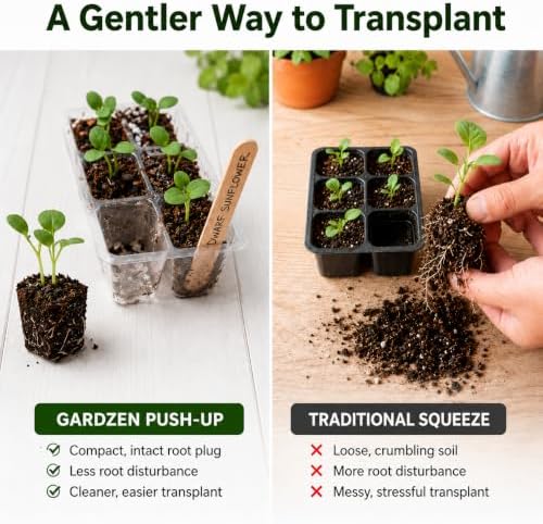 Gardzen 10 Pack Push-Up Seed Starting Tray, Pop Up Plant Germination Trays, Seed Starter Kit with Adjustable Humidity Vented Dome, 6.6" x 4.5", Total 120-Cell, Clear - Image 3
