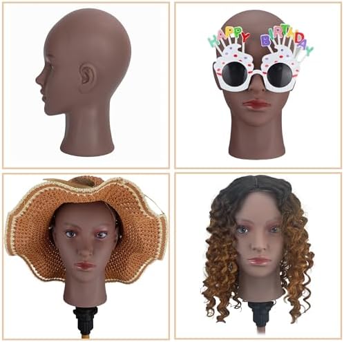 Bald Mannequin Head for Wigs Making, Styling, Makeup Training, Professional Cosmetology Display, Hat Helmet Glasses Display Head Model with Free Clamp Stand - Image 2