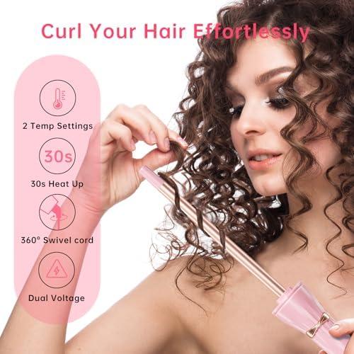 Hahahope 3/8 Inch Curling Iron Wand, Small Ceramic Curler Barrel Tiny, Pink - Image 3