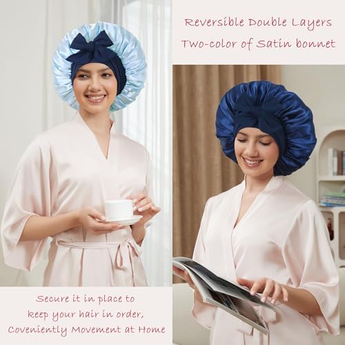Satin Bonnet with Tie, Silk Hair Bonnets for Women for Sleeping - Image 2