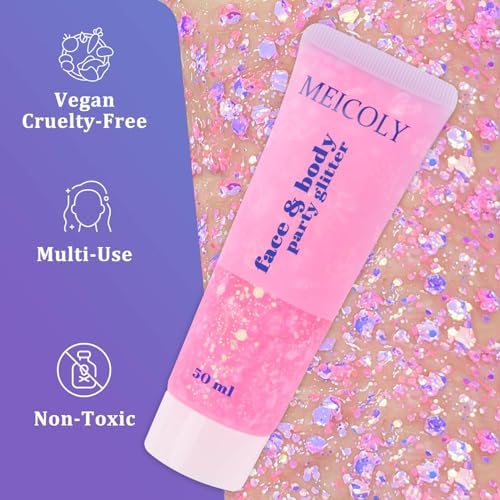 MEICOLY Chameleon Light Pink Body Glitter,Chunky Face Glitter for Halloween,Color Changing Mermaid Face Glitter Gel,Holographic Pink Halloween Hair Glitter for Concerts Festival Party - Image 6