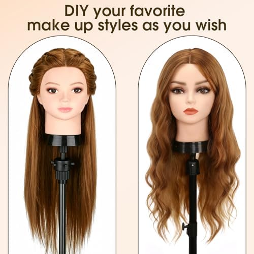 Mannequin Head with 80% Human Hair, TopDirect 24" Brown Makeup Real Hair - Image 3