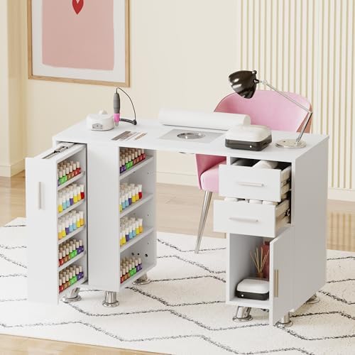 Kikihouse Manicure Table Nail Desk with Dust Collector (White) - Image 2