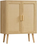 Iwell Storage Cabinet with 2 Shelves, Rattan Cabinet with 2 Doors, Sideboard Buffet Cabinets with Storage for Living Room, Dining Room, Entryway, Natural by IWELL