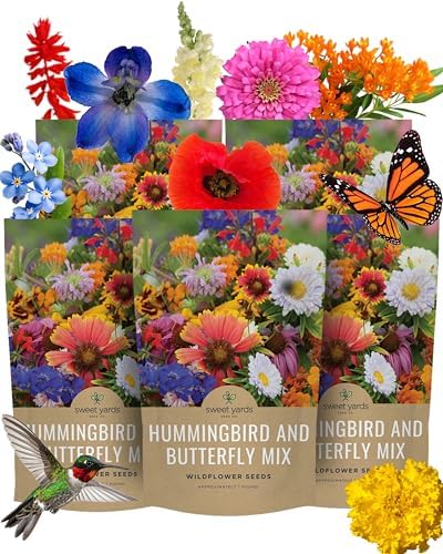 Bulk Wildflower Seeds Butterfly and Humming Bird Mix - 5 Pounds - Over 600,000 Open Pollinated Annual and Perennial Seeds by SweetYards