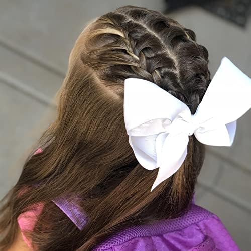 2 PCS 6inchs Hair Bows for Girls Grosgrain Ribbon Hair Bow Alligator Clips Hair Accessories for Baby Girls Toddlers(White) - Image 6