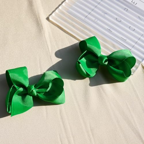 St. Patrick's Day Grosgrain Ribbon Alligator Hair Clips and Accessories - Solid Color Toddler Hair Bows 4PCS - Image 6