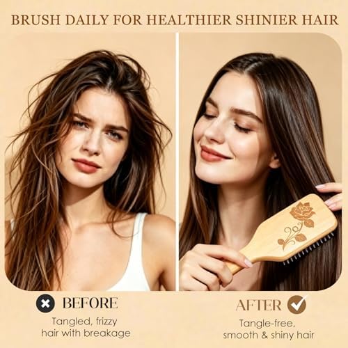 Bsisme Boar Bristle Hair Brush, Professional Detangling Brush for Women Men Kids, Anti-Static Paddle Hairbrush, Suitable for Thick Curly Straight Wet Dry Hair, Reduce Frizz Add Shine - Image 4