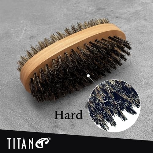 TITAN Double Sided Military Hair Brush – Soft & Hard Boar Bristle Wave Brush for Men – Dual-Sided Palm Brush with Wooden Handle for 360 Waves, Beard, and Hair Grooming - Image 5