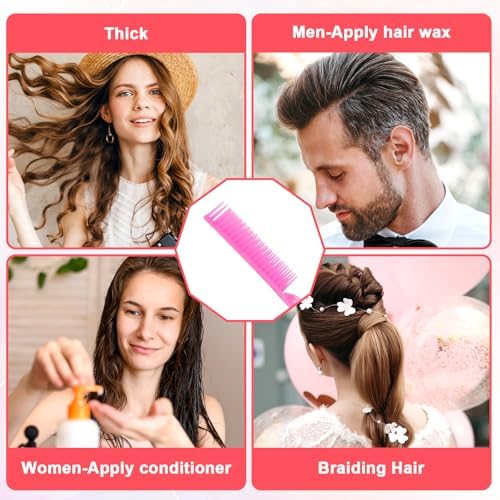 2 Pcs 3 Row Styling Comb for Natural Detangling, Curling Hair Styling Brush Unbraider Teasing Rat Tail Comb Used for Combing, Separating and Shaping Curls (Pink) - Image 7