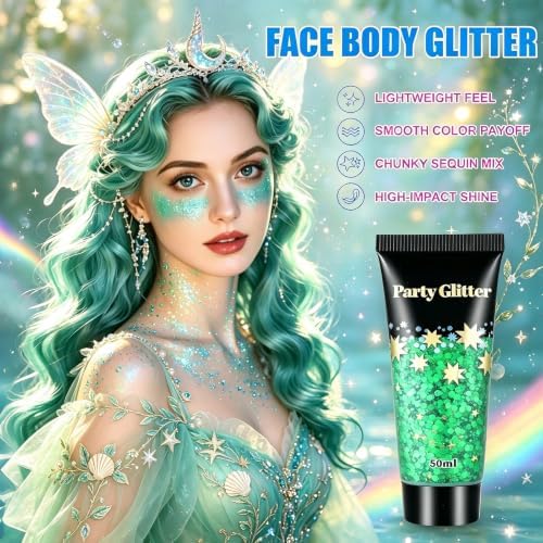 AROIC 6 Colors Face Body Glitter, 10.58 Oz Mermaid Hair Glitter for Kids - Image 6