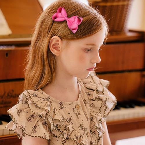 Everyday Hair Bows for Girls,12Pcs 3-Inch Hot Pink Boutique Grosgrain Ribbon Bow Alligator Clips Barrettes Valentines Dress Accessory Gift for Toddlers Teens Girls Kids Women - Image 3