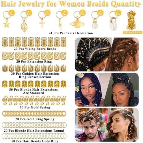 Lucomb 259 Pcs Hair Jewelry, Hair Accessories for Braids Gold Loc Jewelry for Hairs Dreadlocks Braid Jewelrys Hairs Cuffs Clips Dreadlock Accessories for Women's Loc Charms Rings Decoration - Image 3