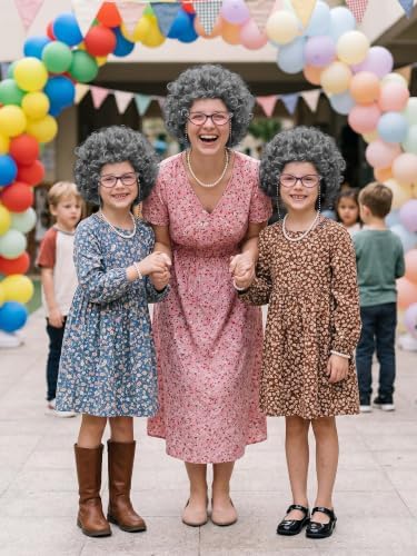 URATOT 5 Pieces Halloween Old Lady Wig Costume Set Grandma Wig Hair Rollers Glasses Chain Necklace Bracelet - Image 6